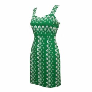Ann Taylor Green Floral Midi Dress with Sweetheart Neckline